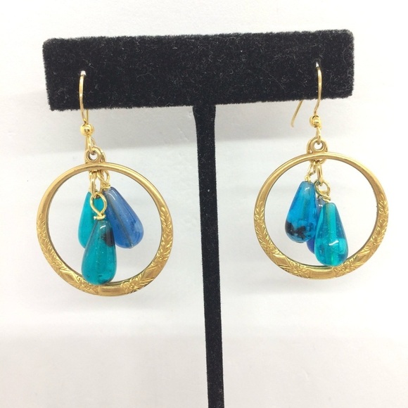 3/$30 UPCYCLED HANDMADE EARRING BRASS HOOP PLASTIC VINTAGE GOLD BOHO VERMEIL - Picture 9 of 15